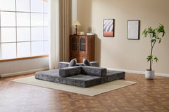 Floor Couch,Compression Sofa,Convertible Floor Sofa Bed-with Pillow Back Support Armrest,Comfy Futon Couch Lounge Sleeper Bed,Chenile fabric,for Living Room Bedroom (DARK-GREY)