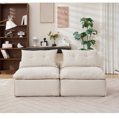 [NEW ARRIVED] [VIDEO PROVIDED]Modular Sofa,No Armrests,At will DIY,Soft Chenille Fabric,Neck Pillow-Back Lounge Sofa Chair,Reading Nook, or Apartment Living, Lumbar Pillow,2 Seats,Upholstered,Beige