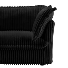 Slip-covered Armchair with 1 Big Back Cushion and 2 Big Toss Pillows, Single Deep Seat Comfy Single Couch Sofa Multiple Large Soft Pillows, Black Corduroy Fabric
