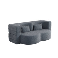 Modern Floor Sofa, with 2 Pillows, Convertible Teddy Fabric Foam Filled Bed, 15 inch Full Size Folding Mattress, Suitable for Living Room, Guest room, Game Room, Grey