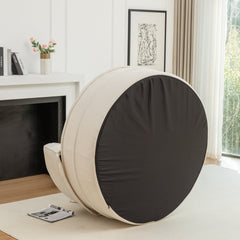 Modern Oversized Beige Round Barrel Accent Chair with Ottoman - Velvet Upholstered Lounge Armchair with 5 Pillows for Living Room or Bedroom