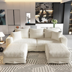 82.7 ' Plush Corduroy 3-Seat Sofa, Modern Comfy Upholstered Sofa Cloud Couch, Deep Seat Couches with Soft Pillows and 2 Ottomans, Convertible Sofa Lounge Chair, for Living Room,Apartment,Office,Beige