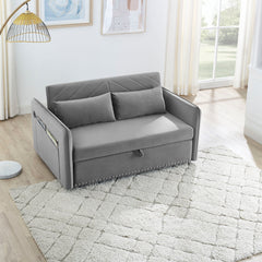 MH' Sleeper Sofa Bed w/USB Port, 3-in-1 adjustable sleeper with pull-out bed, 2 lumbar pillows and side pocket, soft velvet convertible sleeper sofa bed, suitable for living room bedroom