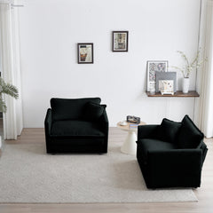 Accent Chair Set of 2, High-end Chenille Upholstered Armchairs, Living Room Side Chairs with Toss Pillow, Black Chenille