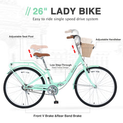 26 Inch Single Speed Folding Lady Bike , Durable Steel Frame,Compact Design for Easy Storage and Commuting