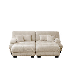 Cloud Couch Sleeper Sofa for Living Room, Chenille 2 Seater sofa with 2 Lumbar pillows and 2 throw pillows , Upholstered Wide Arm Sofa with 2 Ottomans,Chenille Light coffee