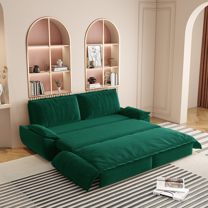 73.2' Queen Pull Out Sofa Bed,3-in-1 Convertible Sleeper Sofa,Multi-Functional Velvet Loveseat Bed,Green(New Sku:W1885S00198/W1885S00231)