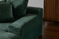 Oversized Chaise Lounge Chair Cozy Cloud Couch, Modern Plush Corduroy Upholstered Sleeper Sofa Daybed with 3 Throw Pillows and Wide Armrest for Living Room, No Assembly Required,Green