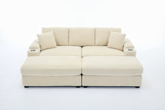 [VIDEO/New]Combination Modular Convertible Sectional Sofa Bed Set,Armrest storage, Stainless steel cup holder, USB, Upholstered Sofa, Deep Seat, Living Room, Loft, Apartment, Office, 2 Colors