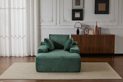 Oversized Chaise Lounge Chair Cozy Cloud Couch, Modern Plush Corduroy Upholstered Sleeper Sofa Daybed with 3 Throw Pillows and Wide Armrest for Living Room, No Assembly Required,Green