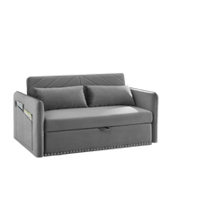 MH' Sleeper Sofa Bed w/USB Port, 3-in-1 adjustable sleeper with pull-out bed, 2 lumbar pillows and side pocket, soft velvet convertible sleeper sofa bed, suitable for living room bedroom