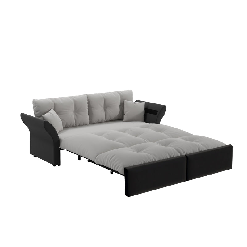 74.8' Queen Pull Out Sofa Bed, 3-in-1 Convertible Sleeper Tufted Sofa with 2 Soft Pillows,Multi-Functional Velvet Loveseat Bed,Grey(New Sku:W1885S00170/W1885S00218)