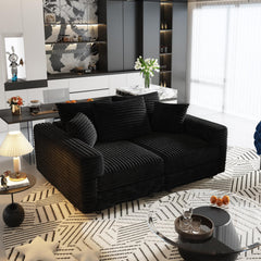 82.7 ' Plush Corduroy 3-Seat Sofa,Modern Comfy Upholstered Sofa Cloud Couch,Deep Seat Couches with Soft Pillows,Convertible Deep Seat Sofa Lounge Chair for Living Room Bedroom,Apartment,Office,Black