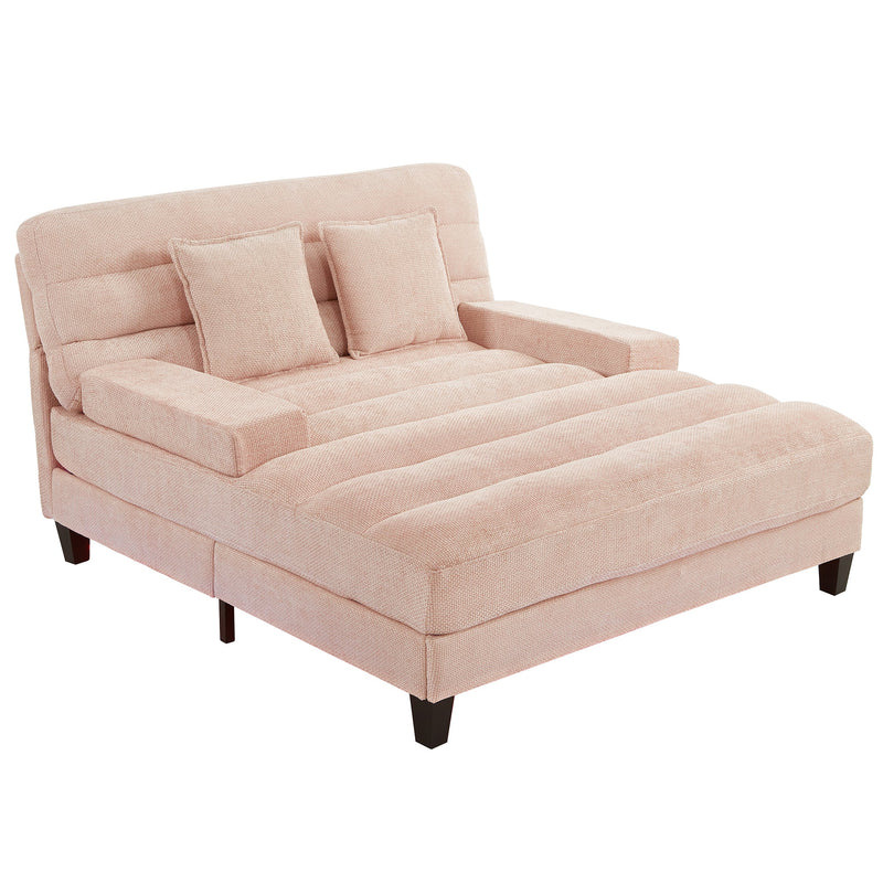Modern Chaise Lounge Sofa 57.1' Sofa Bed with Adjustable Backrest and LED Light Strip, Pink Chenille Upholstered