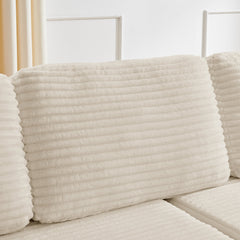 Modern Minimalist Corduroy L-Shaped Modular Sectional Sofa Bed, Beige, Foam Interior