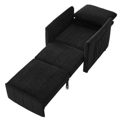 Upholstered Convertible Sleeper Sofa with 5-Position Backrest, Side Pockets, Storage, Black Chenille, 31.5'
