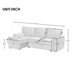 U_STYLE Upholstery Sleeper Sectional Sofa with Storage Bags and 2 cup holders  on Arms