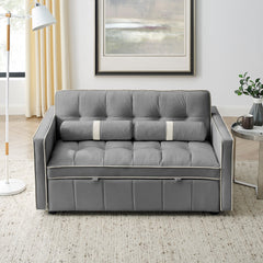 Modern 55.5' Pull Out Sleep Sofa Bed 2 Seater Loveseats Sofa Couch with side pockets, Adjsutable Backrest and Lumbar Pillows for Apartment Office Living Room