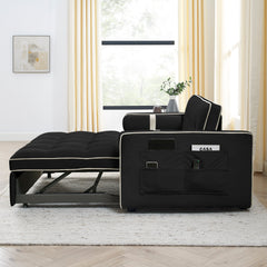 Modern 55.5' Pull Out Sleep Sofa Bed 2 Seater Loveseats Sofa Couch with side pockets, Adjsutable Backrest and Lumbar Pillows for Apartment Office Living Room