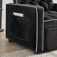 Modern Velvet Three-in-One Sofa Bed Chair Adjustable Recliner Black