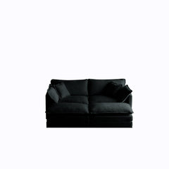 4 - Piece Upholstered Sectional Sofa, 1 - Piece of 2 Seater Sofa and 2- Piece of Ottomans , 2 Seater Loveseat Lounge with Ottomans , Black Chenille