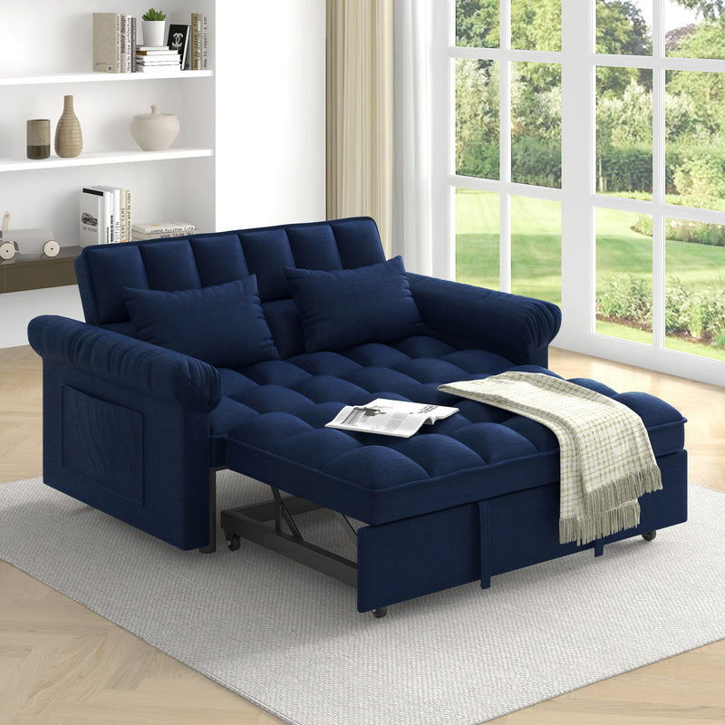 Loveseats Sofa Bed with Pull-out Bed,Adjsutable Back-Blue