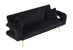 74.01 inch straight corduroy sofa bed with pillows, adjustable in three levels, designed in a minimalist style, suitable for use in living rooms and study rooms.Black