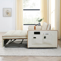 Modern 55.5' Pull Out Sleep Sofa Bed 2 Seater Loveseats Sofa Couch with side pockets, Adjsutable Backrest and Lumbar Pillows for Apartment Office Living Room