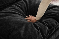 51' Oversize Chaise Lounge Chair with Ottoman and Storage  Upholstered Soft Chenille Black