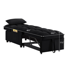 4 in1 Multi-Function Single Sofa Bed with Storage Pockets,Tufted Single Pull-out Sofa Bed with Adjustable Backrest and Pillows ,Convertible  Chaise Lounge,Black