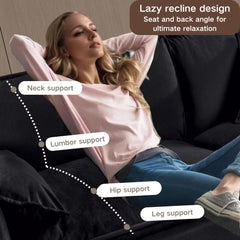 Modern Chenille Deep Seat Sectional Sofa Cloud Couch with Ottoman, Comfy Love Seat Upholstered Modular L Shaped Couch, Black