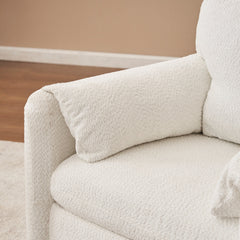 002 Fixed-Modern Accent Chair Single Seater - Plush Chenille Lounge Chair with High-Resilience Cushion, Compact Reading Chair for Living Room, Bedroom, Dorm Room & Apartment-Armchair, Ivory White