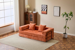 Floor Couch,Compression Sofa,Convertible Floor Sofa Bed-with Pillow Back Support Armrest,Comfy Futon Couch Lounge Sleeper Bed,chenille fabric,for Living Room Bedroom (orange)