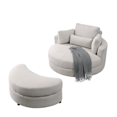 [Video] Welike Swivel Accent Barrel Modern Sofa Lounge Club Big Round Chair with Storage Ottoman Linen Fabric for Living Room Hotel with Pillows