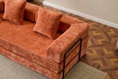 Floor Couch,Compression Sofa,Convertible Floor Sofa Bed-with Pillow Back Support Armrest,Comfy Futon Couch Lounge Sleeper Bed,chenille fabric,for Living Room Bedroom (orange)