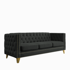 {Contact us for 3D modeling} Velvet Sofa for Living Room,Buttons Tufted Square Arm Couch, Modern Couch Upholstered Button and Metal Legs, Sofa Couch for Bedroom, Black Velvet ,2PCS