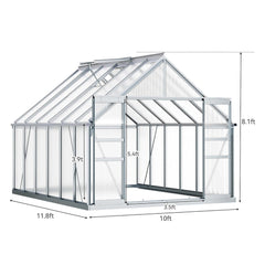 [10x12FT] Extra Large Heavy Duty Polycarbonate Aluminum Greenhouse With Sliding Doors And Vents (92574183)
