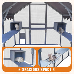 Extra Large Outdoor Cat Kitten Playpen House With Platforms, And Waterproof Cover (SAK55092)