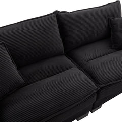 Corduroy Sofa Sleeper Couch Loveseat Sofa with Pillows Comfy Upholstered Deep Seat Sofa for Bedroom,Living Room,Apartment,Office,Dorm-Black Corduroy