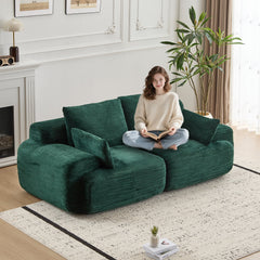 Modern Memory Foam Compressed Sofa,2 Seater Large Sectional Couches for Living Room,Pet-Friendly Cloud Modular Sectional Sofa,Corduroy Fabric,Extra Deep Loveseat,No Assembly required, Green