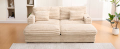 Plush Upholstered Oversized Double Chaise Lounge Sofa with USB Ports and Cup Holders, Champagne, Faux Rabbit Fur, 83.5'