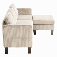 L-Shaped Sofa with Padded Corduroy: Multi-functional Design, Modern Luxury Appearance - Ideal for Living Rooms, Apartments - Easy Assembly & Maintenance,off-white