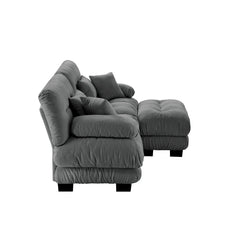 Cloud Couch Sectional Sofa for Living Room, Chenille 2 Seater Sofa with 2 Lumbar pillows and 2 throw pillows , Upholstered Wide Arm Sofa with Convertible Ottoman,Chenille Gray