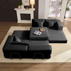 Oversized Upholstered Sectional Sofa Couch Set, Modular 118.2 ' L Shaped Floor Living Room Sofa Set With 6 Pillows, DIY Combination Sofa Couch for living rooms, apartments,bedrooms, Black