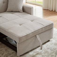 3 in 1 Convertible Sleeper Sofa Bed, Modern Fabric Loveseat Futon Sofa Couch Pullout Bed, Small Love Seat Lounge Sofa Reclining Backrest, Pillows, Pockets, Home furniture for Living Room, Beige