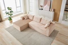 Compression Sectional Couch with Comfy Chaise, Boneless L Shape Sofa with Deep Seat, Minimalist Modular Couches Sleeper for Living Room Bedroom Apartment Lounge,corduroy,Beige