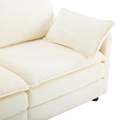 69' PLUSH CLOUD LOVESEAT: Modular 2-Seater Sectional Sofa with 22' Beige Chenille Cushions + 2 Throw Pillows - Compact Size for Apartment, Living Room, Bedroom (Beige)
