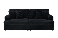 79.3 'long, corduroy sofa with 4 matching pillows, stylish design spacious and comfortable 3-seater sofa suitable for modern living room, black
