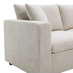 Modern Sectional Sofa with Movable Ottoman and Throw Pillows in Beige, Polyester Fabric, 101*66 inches