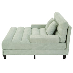 Modern Chaise Lounge Sofa Bed with Adjustable Backrest and LED Light Strip, Green Chenille Upholstered, 57.1 Inches